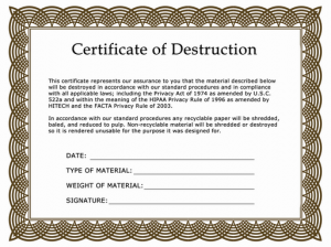 certificate of destruction in New Haven